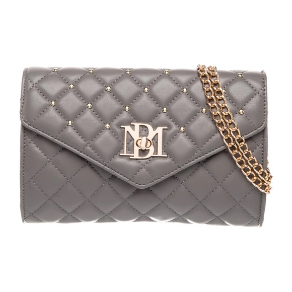 Badgley Mischka Handbags - NWT Badgley Mischka Gray Quilted Crossbody Bag with Gold Chain & Studs